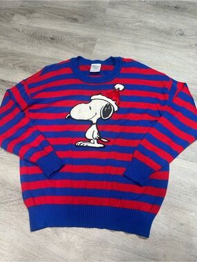 Snoopy peanut blue and red stripe sweater Sz L